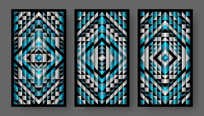 Tarot cards back set blue and silver geometric pattern