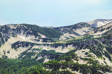 Fototapeta na wymiar Beautiful Summer Mountain Landscape with Green Hills and .Pirin Mountain ,Bulgaria 
