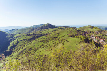 Naklejka premium Summer Mountain Landscape with Green Meadows .Rhodope Mountains in Bulgaria 