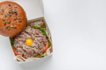 Ad of new menu in restaurant and delivery food to home or office during covid