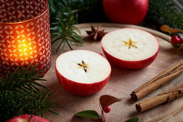 Christmas decoration with a halved apple with a star in the middle