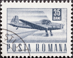 Romania - circa 1968: A post stamp printed in Romania showing a Zlin Z226-A Akrobat Plane