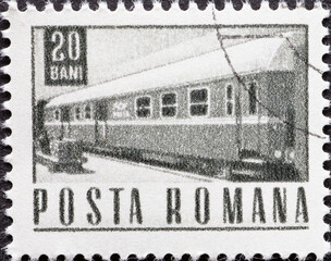 Romania - circa 1968: A post stamp printed in Romania showing a Mail Railway Car