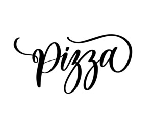 PIZZA hand lettering calligraphy. hand drawn vector stock illustration. Modern brush ink. Isolated on white background.