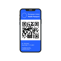 Covid-19 vaccine passport on smartphone with QR code. Traveling during coronavirus pandemic. Vector illustration