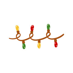Christmas garland, colored light bulbs in doodle style. Cute vector illustration for holiday decoration of cards, posters, concession products. Christmas and New Years element.