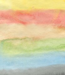 Hand Drawn Background with Watercolor Rainbow Colored Stripes.