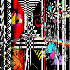 Poster abstract background, with triangles, stripes, paint strokes and splashes, black and white © Kirsten Hinte