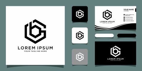 Initial letters BG hexagon logo shape with business card design template