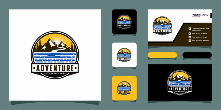 Vintage adventure logo design with business card design template