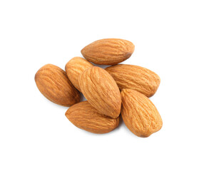 Organic almond nuts on white background. Healthy snack