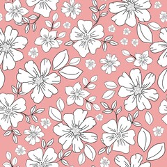 Vintage pattern. Wonderful white flowers and leaves. light pink background. Seamless vector template for design and fashion prints.