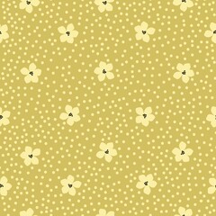 Vintage pattern. Wonderful bright flowers and dots. mustard background. Seamless vector template for design and fashion prints.