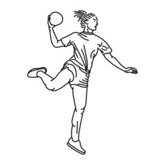 line art of woman posing stylishly playing handball