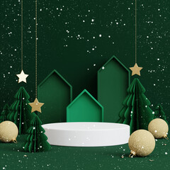Christmas background for product display. Green background. 3d rendering.