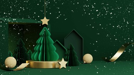 Christmas background for product display. Green background. 3d rendering.