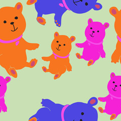 Seamless doodle  baby toy bears. Hand drawn.
