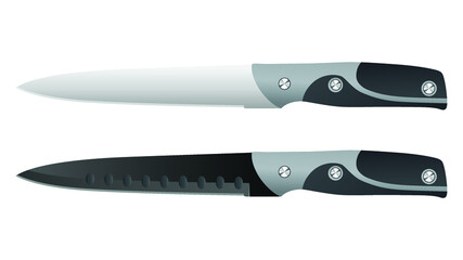 set of two realistic kitchen knives isolated on white background, Vector illustration, chef knife, Cutlery icon set