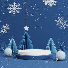 Christmas background for product display. blue background. 3d rendering.