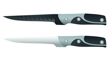 set of two realistic kitchen knives isolated on white background, Vector illustration, chef knife, Cutlery icon set