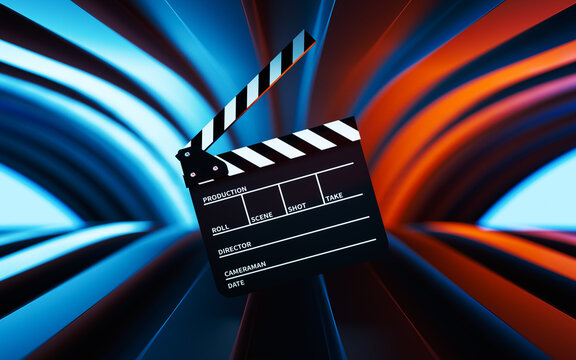 Clapper board in a room, 3d rendering.