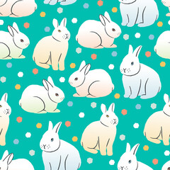 Vector seamless pattern with Easter bunnies on a bright background