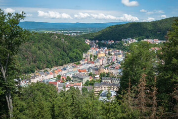 Karlovy Vary, Czech Republic, June 2019 - Beautiful panoramic view of Karlovy Vary from a viepoint...