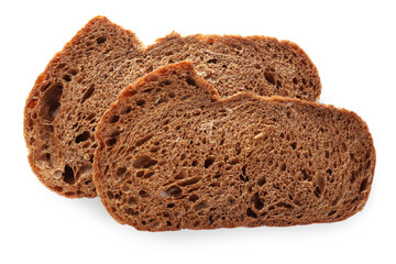 Slices of sodawater bread on white background, top view