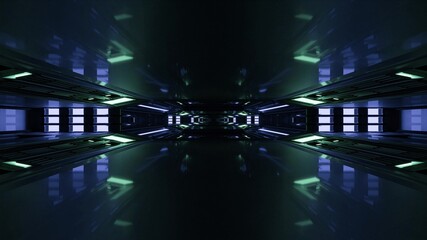 Futuristic 3d illustration with dark 4K UHD tunnel