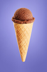 Chocolate ice cream on violet (very peri) background.
