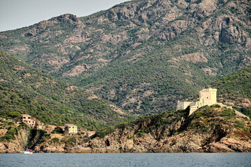 Beautiful shot of the Tour de Girolata near the Mediterranean Sea on Corsica island