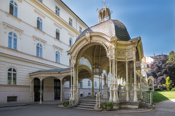 Karlovy Vary, Czech Republic, June 2019 - View of the Park Colonnade