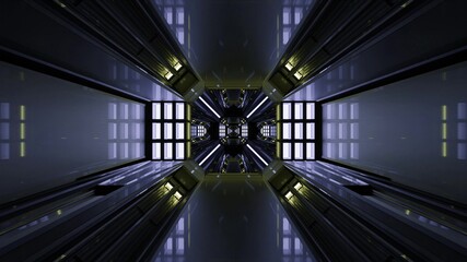 3d illustration of futuristic 4K UHD corridor with blue lights