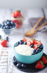 Milk rice with berries ready for breakfast	