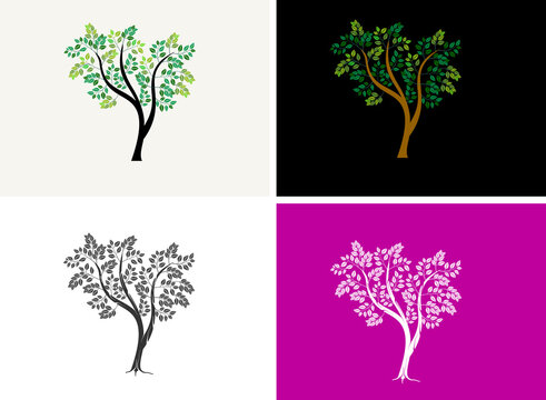 Elegant tree logo collections. colorful and silhouette tree images