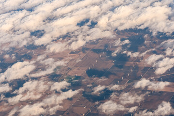 Fototapeta na wymiar Aerial view of windmill farm in northern Indiana, USA