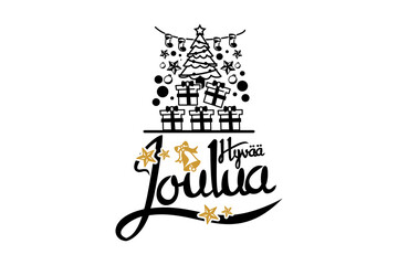Translation: Merry Christmas. Hyvää joulua vector text Calligraphic Lettering design card template. Suitable for greeting card, poster and banner.
