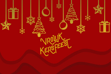 Fototapeta na wymiar Translation: Merry Christmas. Vrolijk Kerstfeest vector text Calligraphic Lettering design card template. Suitable for greeting card, poster and banner.