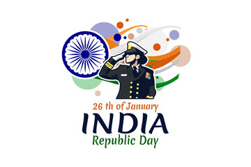 January 26, Republic day of India vector illustration. Suitable for greeting card, poster and banner. 