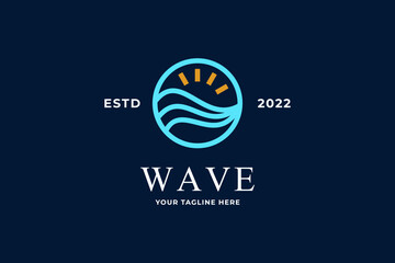 Obraz premium Simple sea logo template in circle and wave shape