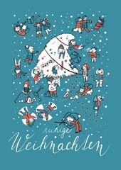 Christmas Card with a lot of children as a special gift for teachers etc. German Language Mutation, text Ruhige Weihnachten, in English Merry Christmas.