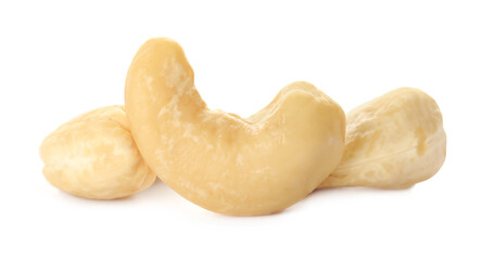 Pile of tasty organic cashew nuts isolated on white