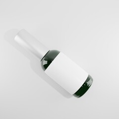 glass green bottle cosmetic with blank label a top view 3d render