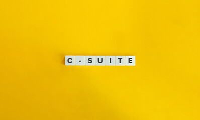 C-Suite or C-Level Banner. Block letters on bright orange background.