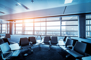 Waiting area with seats in new airport terminal
