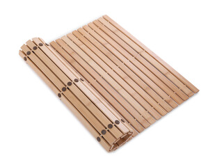 Bamboo rug isolated on white. Bath accessory