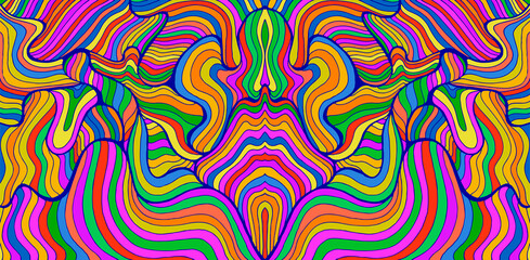 Vibrant doodle waves abstract psychedelic background. Decorative surreal wavy texture. - obrazy, fototapety, plakaty