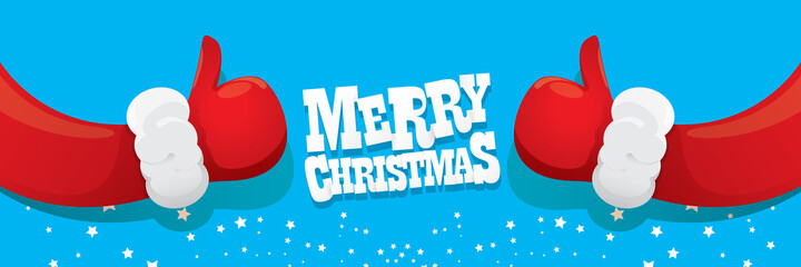 vector funky cartoon Santa Claus like hand icon isolated on blue background . merry christmas horizontal banner background