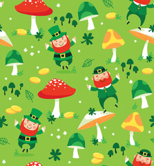 Obraz na płótnie Canvas These characters have traveled from Tir Na Nog to wish you a happy Saint Patrick's Day. This pattern is vector based and repeats seamlessly. It would be perfect for a surface design or background. 