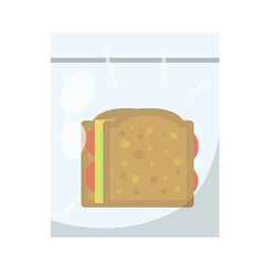 Sandwich in bag. Package with breakfast. School lunch in a zip lock bag. Flat illustration